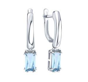 Серьги висячие из белого золота с топазом