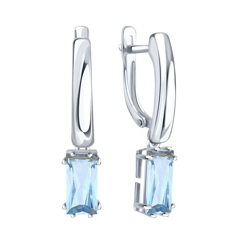 Серьги висячие из белого золота с топазом