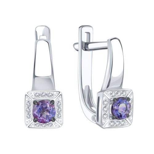 Серьги классические из белого золота с танзанитом