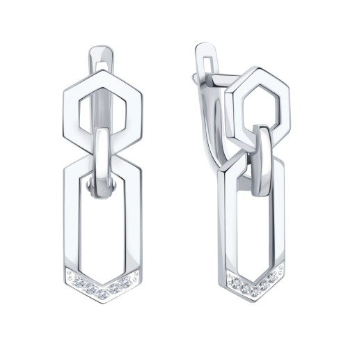 Серьги висячие из белого золота с бриллиантом