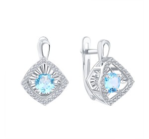 Серьги классические из белого золота с топазом