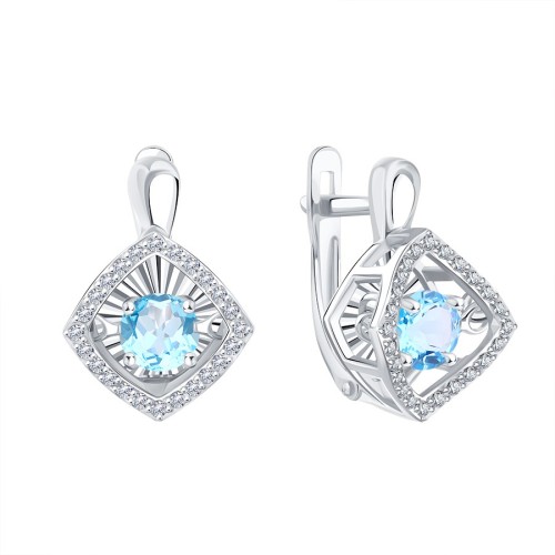 Серьги классические из белого золота с топазом