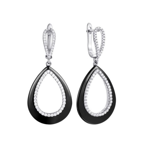 Серебряные cерьги висячие с керамикой