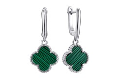 Серебряные cерьги висячие с малахитом