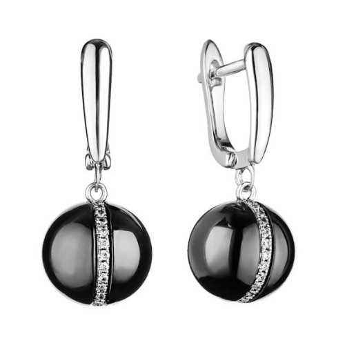 Серебряные cерьги висячие с керамикой