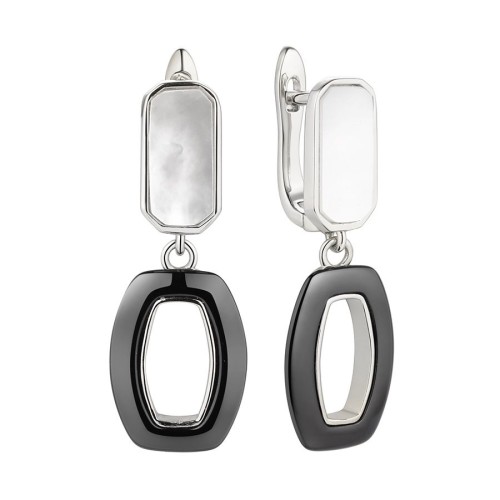 Серебряные cерьги висячие с керамикой