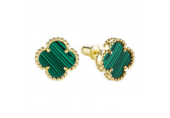 Серебряные cерьги пусеты (гвоздики) с позолотой с малахитом