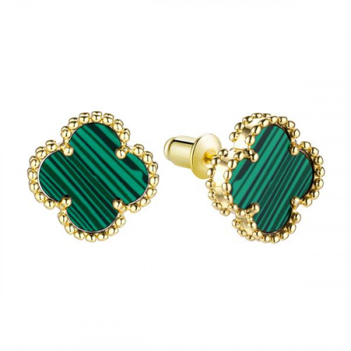 Серебряные cерьги пусеты (гвоздики) с позолотой с малахитом