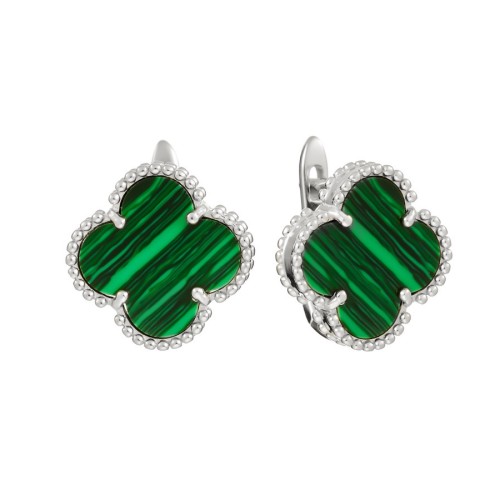 Серебряные cерьги классические с малахитом