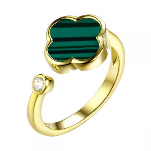 Серебряное кольцо с позолотой с малахитом