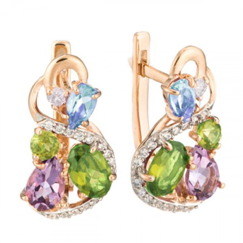 Золотые cерьги классические с полудрагоценными камнями