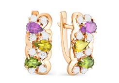 Золотые cерьги классические с полудрагоценными камнями