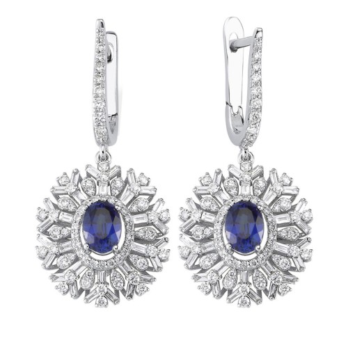 Золотые серьги с бриллиантами и сапфирами