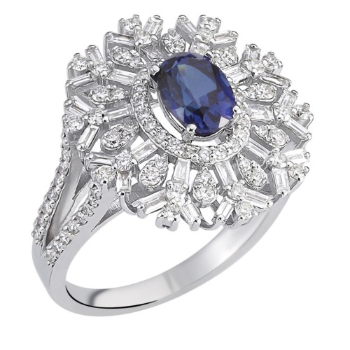 Кольцо из золота с бриллиантами и сапфиром