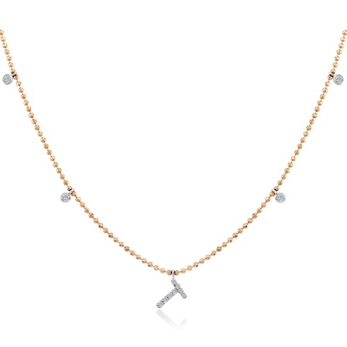 Золотое колье буква Т с бриллиантами