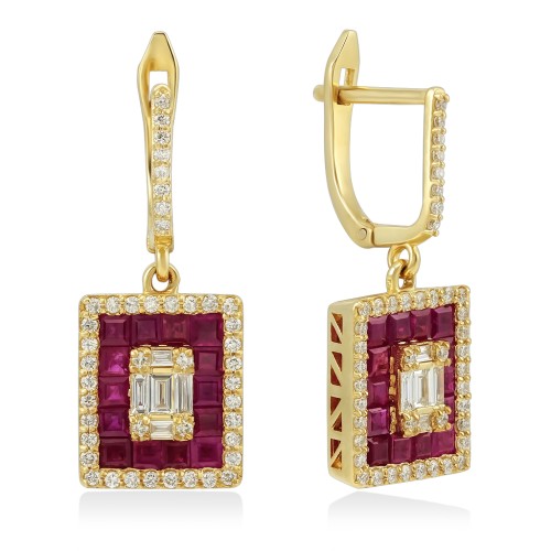 Серьги из золота с бриллиантами и рубинами