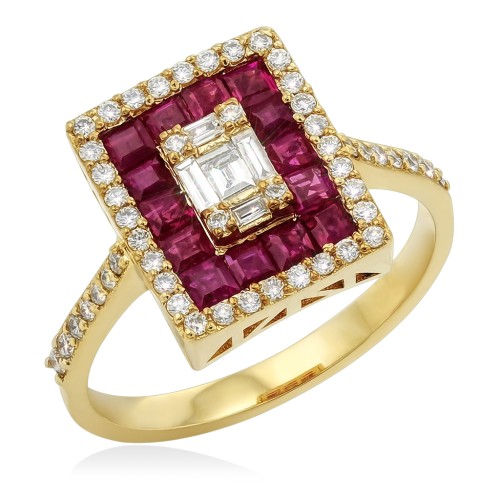 Кольцо из золота с бриллиантами и рубинами