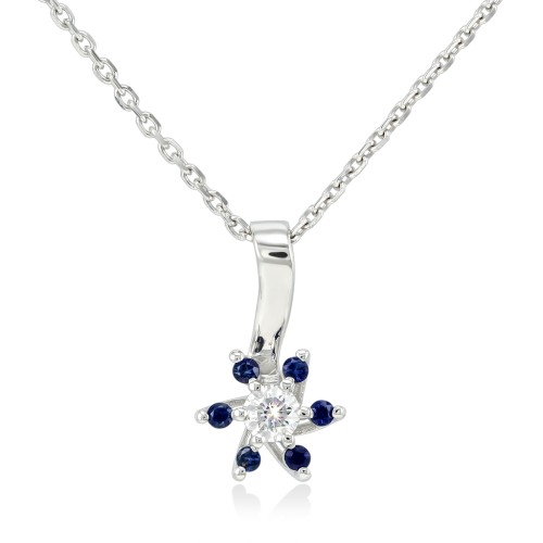 Колье из белого золота с бриллиантами и сапфирами