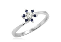 Кольцо из белого золота с бриллиантами и сапфирами
