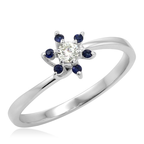 Кольцо из белого золота с бриллиантами и сапфирами