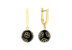 Золотые серьги с фианитами и эмалью