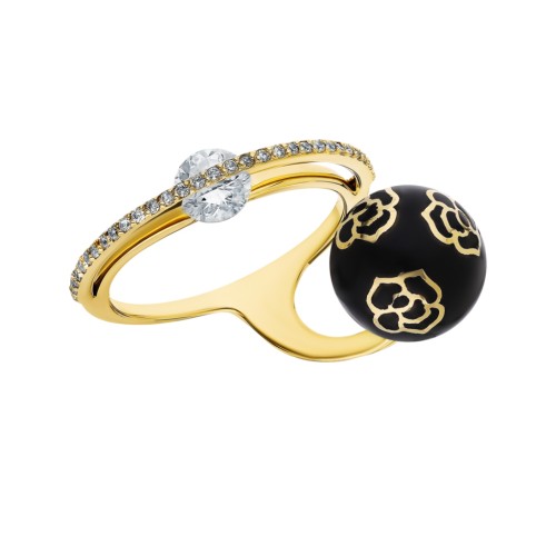 Кольцо золотое с фианитами и эмалью