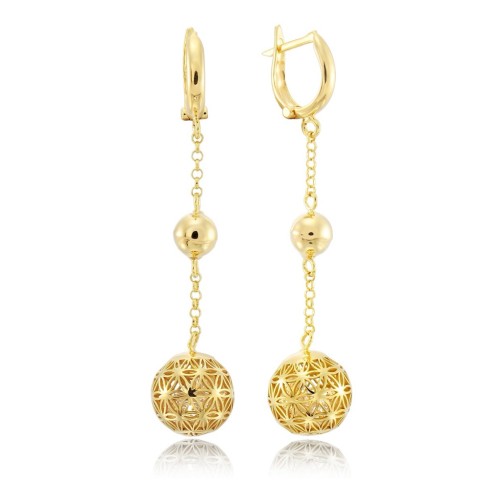 Позолоченные длинные серьги из серебра с фианитами