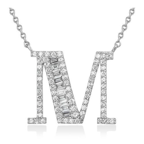 Колье буква M из золота с бриллиантами