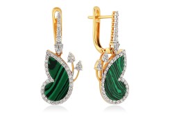 Серьги из золота с бриллиантами и малахитом