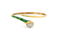 Золотой браслет с бриллиантами и малахитом