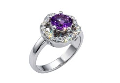 Кольцо серебряное с аметистом и фианитом