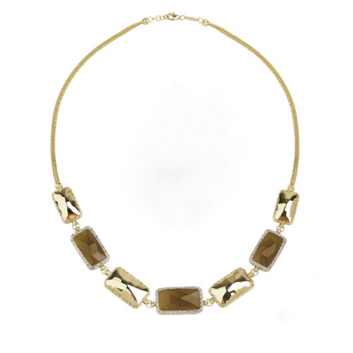 Колье золотое с дымчатыми кварцами