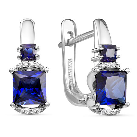 Серьги классические из белого золота с сапфиром