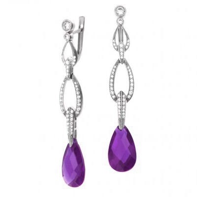 Серебряные cерьги висячие с фианитом