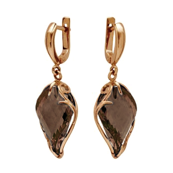 Золотые cерьги висячие с раух-топазом