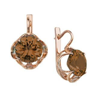 Золотые cерьги с раух-топазом