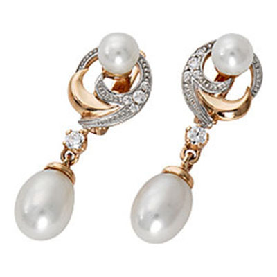 Золотые cерьги висячие с жемчугом