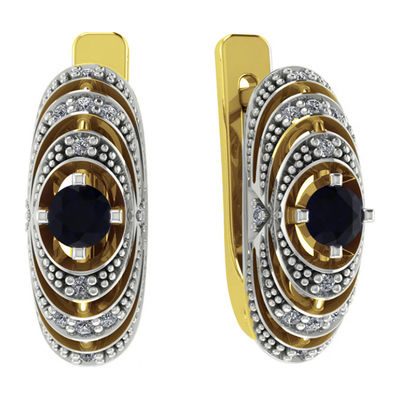 Серьги классические из желтого золота с сапфиром