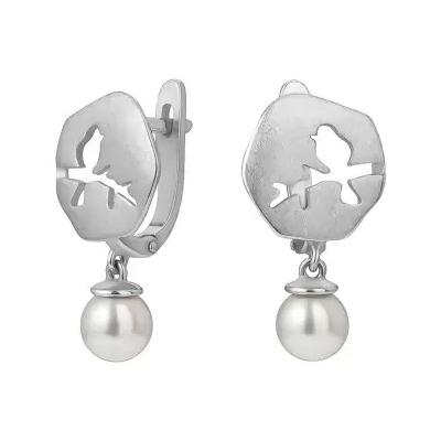 Серебряные cерьги висячие с жемчугом