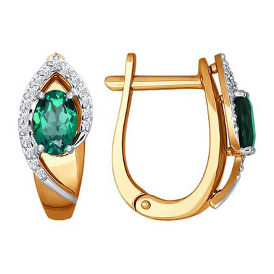 Золотые cерьги классические с изумрудом