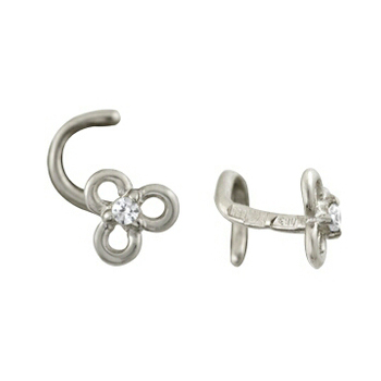 Серьга д/пирсинга из белого золота с фианитом