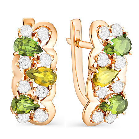 Золотые cерьги классические с полудрагоценными камнями