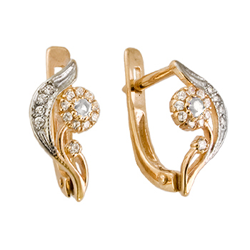 Золотые cерьги классические с фианитом