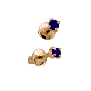 Золотая серьга пусет (гвоздик) с сапфиром