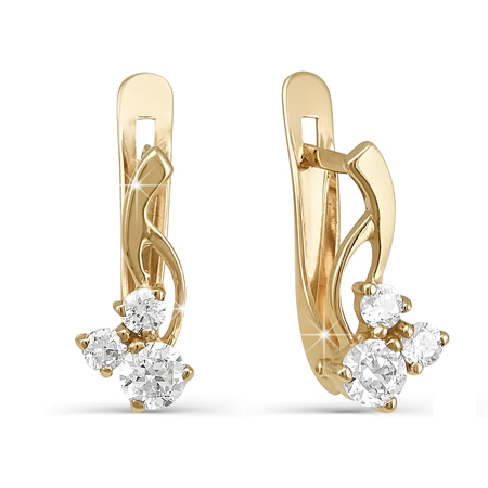 Золотые cерьги классические с фианитом