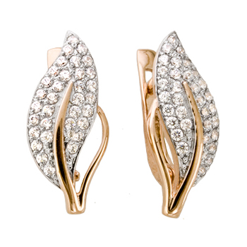 Золотые cерьги классические с фианитом