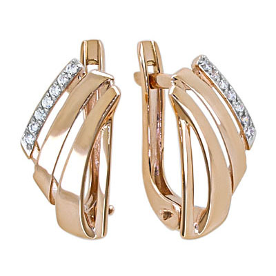 Золотые cерьги классические с фианитом