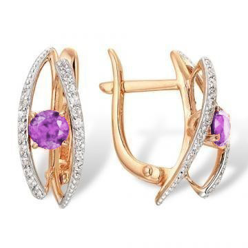 Золотые cерьги классические с аметистом