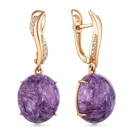 Золотые cерьги висячие с чароитом