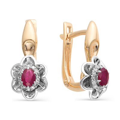 Золотые cерьги классические с рубином